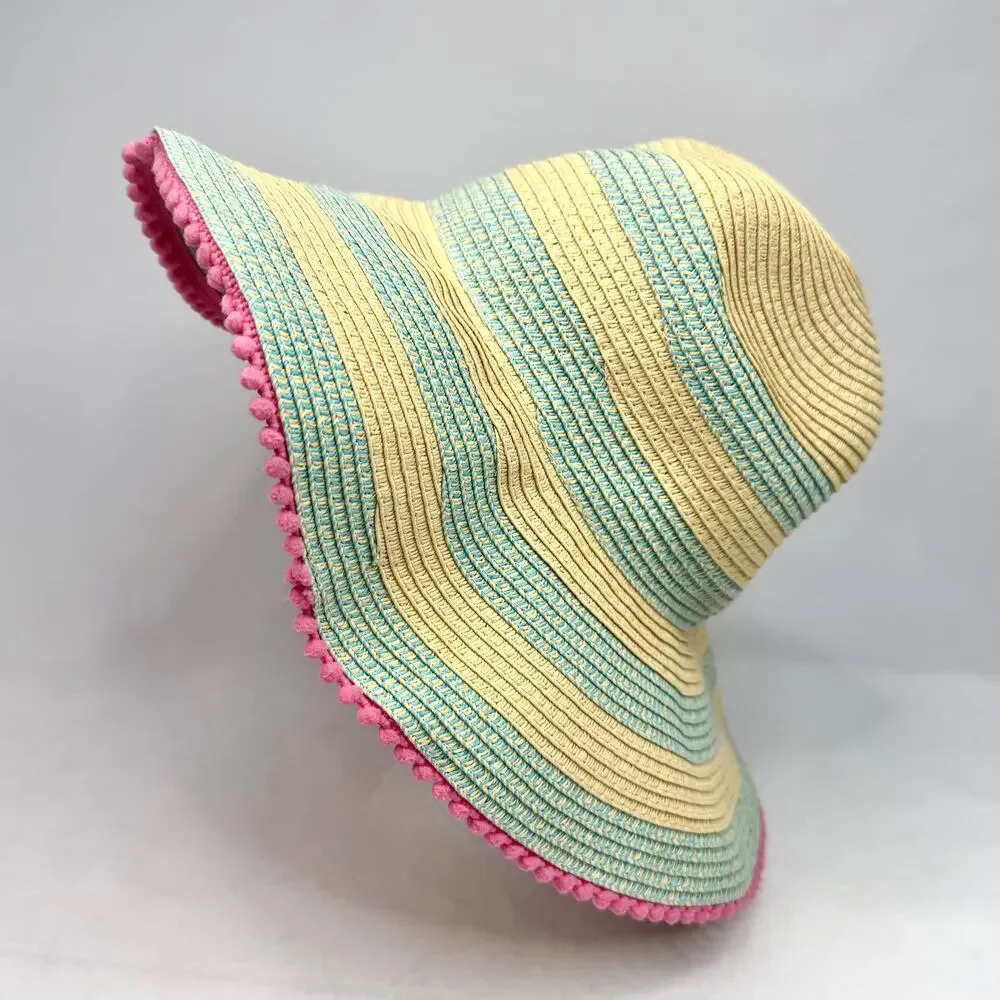 Stiped Floppy Straw Summer Hat